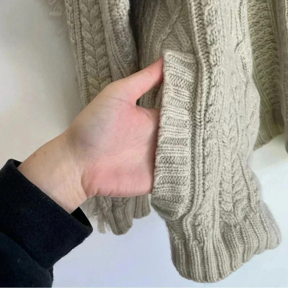 Madewell Cable Knit Fringe Cardigan Sweater 100% Merino Wool Tan Crop - Picture 8 of 13